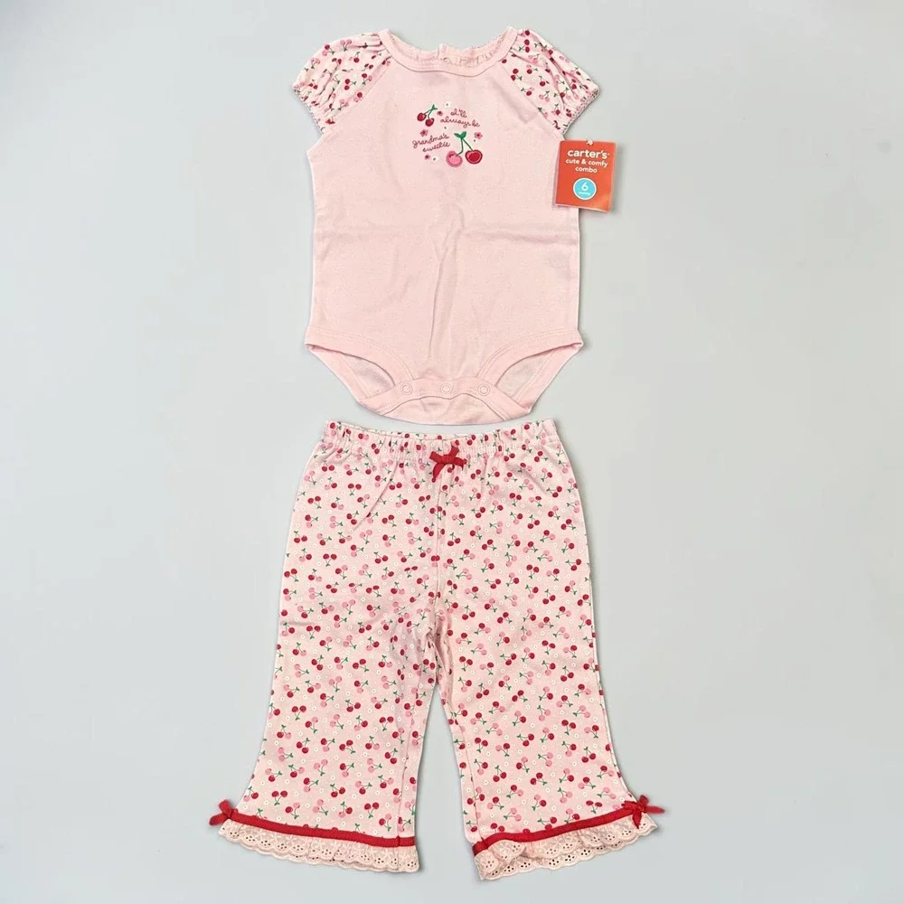 Carter's Baby Girls Cherry Bodysuit Grandma's Sweetie Pants Set Pink 6 Mo NWT